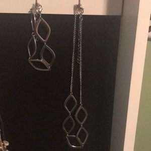Silver geometric necklace and bracelet set